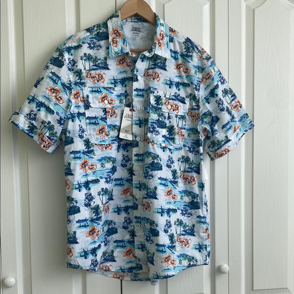 Izod Casual Blue and White Button Down Shirt